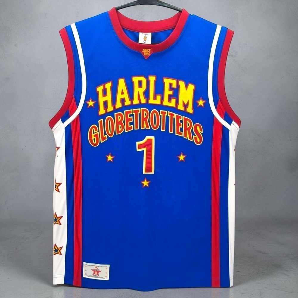 VTG Harlem Globetrotters Authentic Basketball Jersey Ace 1 Blue Red M 2000s Y2K